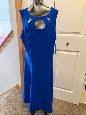 Blue Sleeveless Cutout Midi A-Line Dress